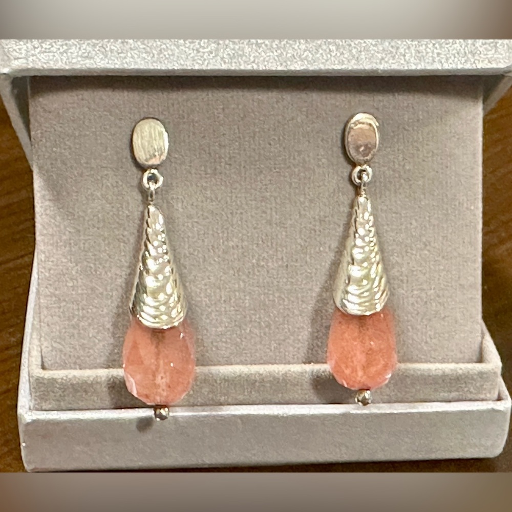 Duara silver pink opal earrings.